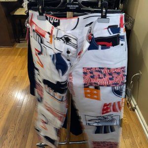 Raf Simons Women's Straight Leg Jeans - White with Red and Blue Graphics